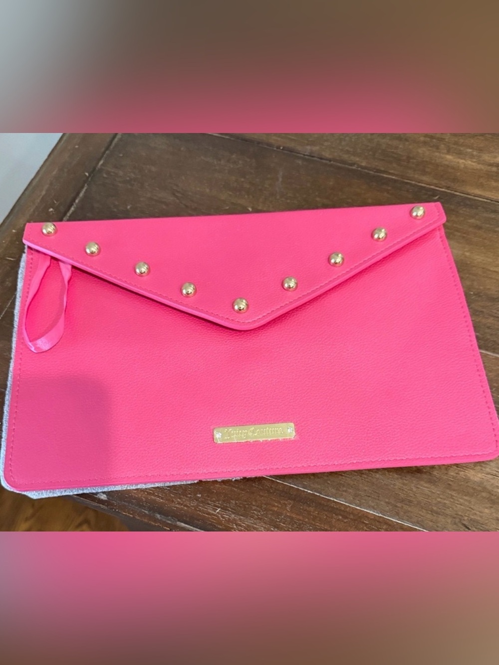 Juicy Couture Hot Pink Envelope Clutch with Gold Studs - 10 x 6.5 inch
